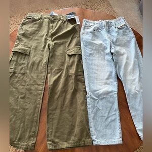 Girls Olive Cargo Pants and Light Blue Jeans NWT